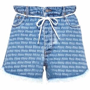 Miu Miu Patterned Blue Jean Shorts